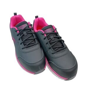 Skechers Work Arch Fit Riverbound SR Alloy Toe Shoes Charcoal Pink Womens 9